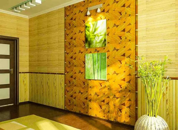 Le carte da parati in bambù ti consentono di realizzare anche il design più originale di un piccolo corridoio.