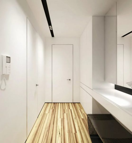 Modern design popularizes the minimalism style of the hallway in a house or apartment in the season 2019.
