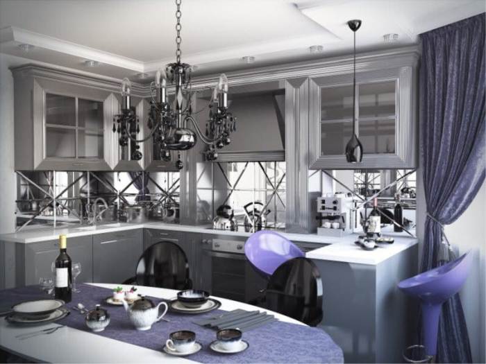 Kitchen in purple tones.