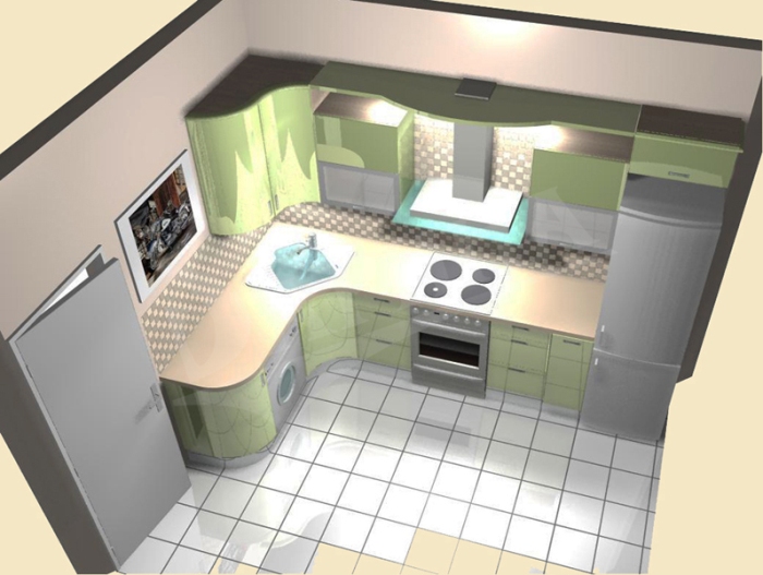 kitchens with washing machine and fridge.