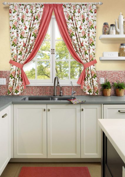 Calico curtains in the interior of the kitchen 2019