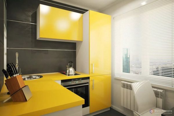 The yellow kitchen will cheer you up even on a rainy day