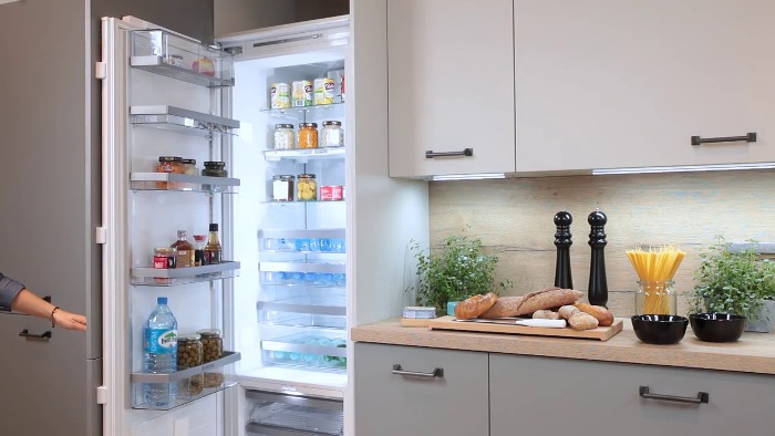 Built-in fridge in the kitchen.