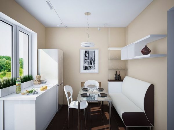 Sofos vieta priklauso nuo kitų baldų, virtuvės geometrijos, taip pat nuo paskirties.