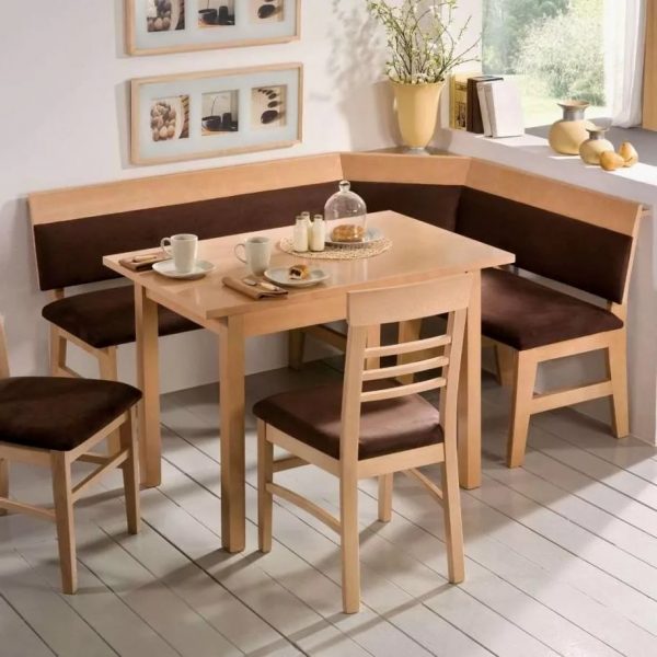 Now very often in stores you can find options for corner dining areas, complete with which are sliding tables.