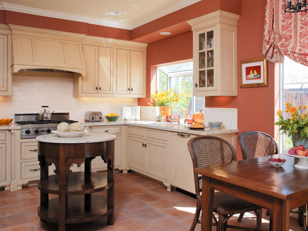 peach colour kitchen design